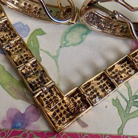 14K GF/Sterling Silver Natural 1ctw Diamonds Ladies V Necklace + Earring set! - Picture 9 of 15